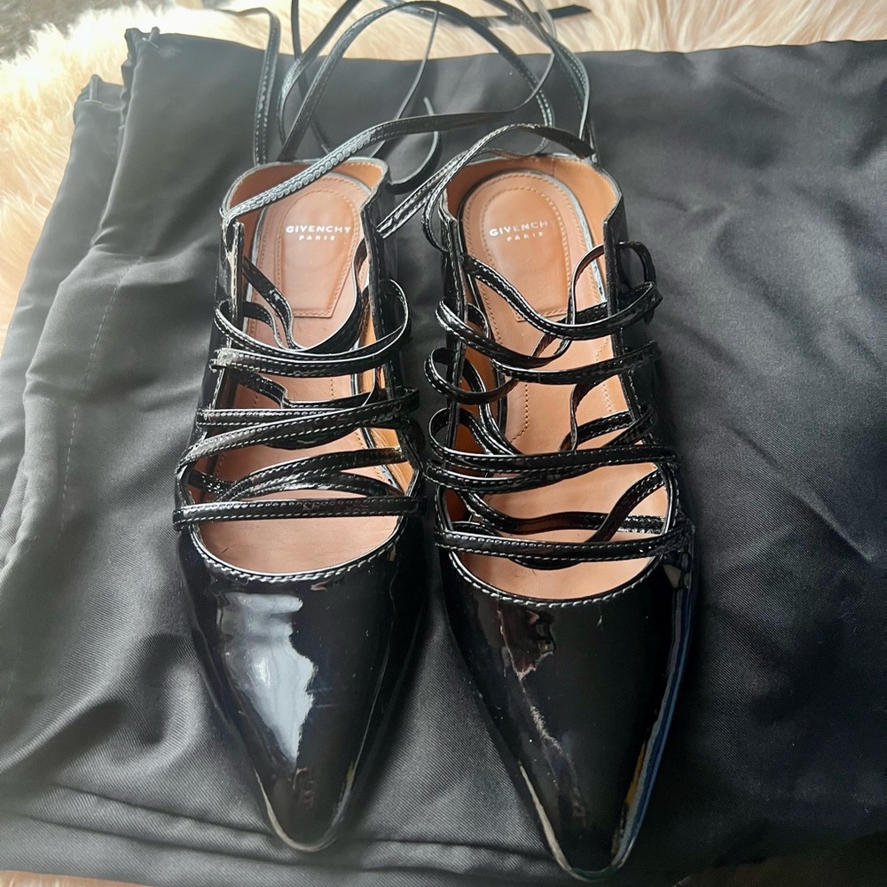 Givenchy Black Patent Leather Lace-up Flats Size 37